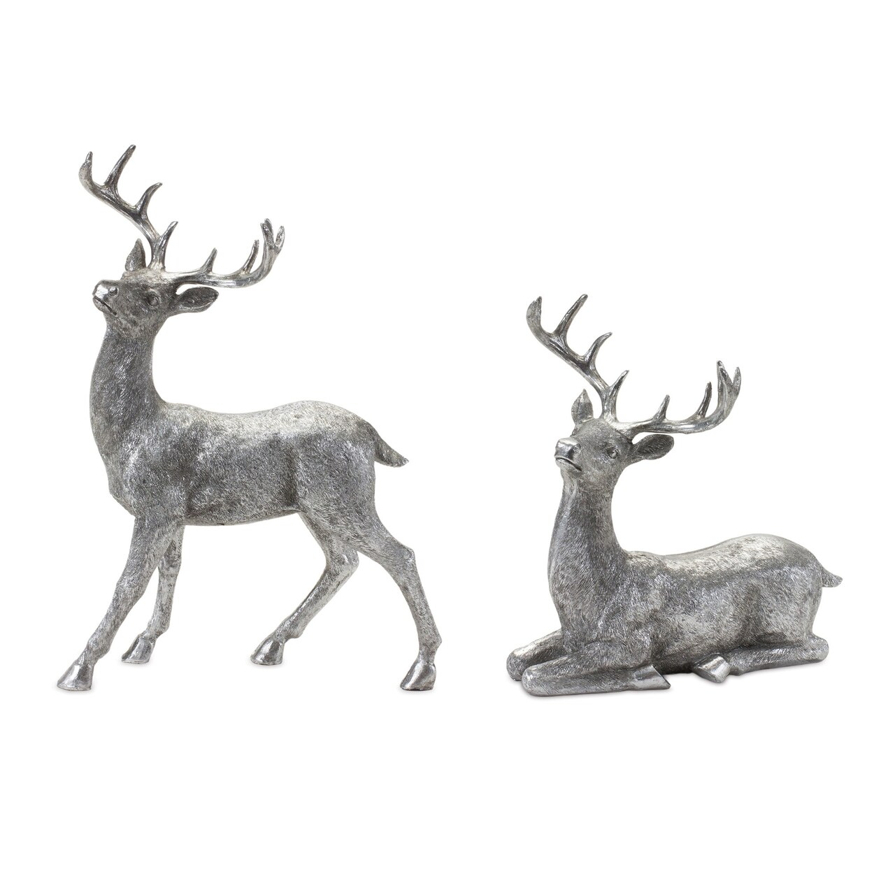Melrose Set of 2 Silver Deer Christmas Tabletop Figurines 13.25"